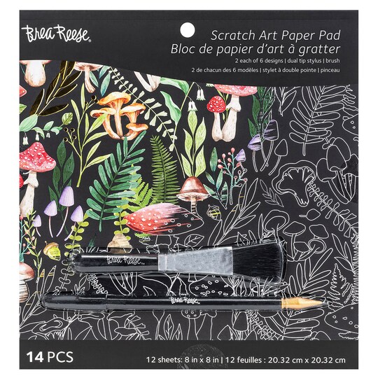 Brea Reese; Brea Reese: Scratch Art Paper Pad - Nature - 12 Designs, 8x8" Tear Out Pages, Metallic Guided Art Kit, Adult Craft Activity, Mindful Relaxation; Category:Art Kits; Image:1